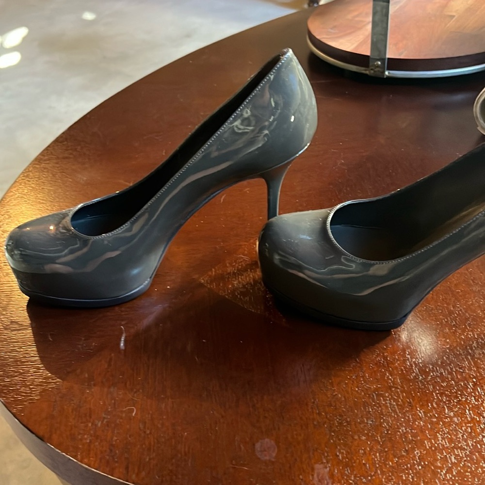 YSL grey platform heels